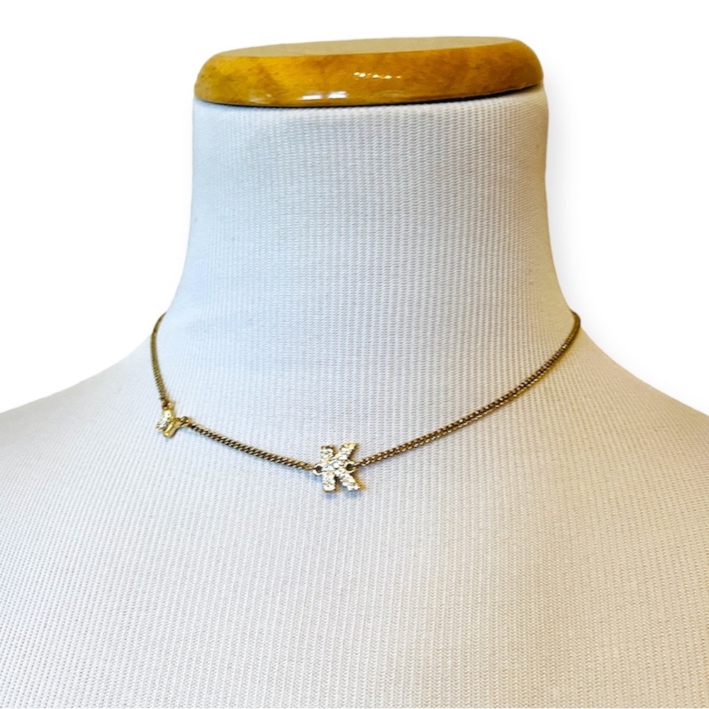 STEVE MADDEN Letter K Rhinestone Gold Tone Initial Choker Necklace NEW Butterfly